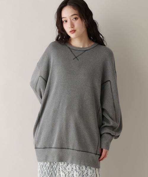RAGEBLUE(レイジブルー)の「スウェットライクルーズニットチュニック(Tシャツ/カットソー・レディース・ブラック/グレー・FREE)」の10枚目の写真