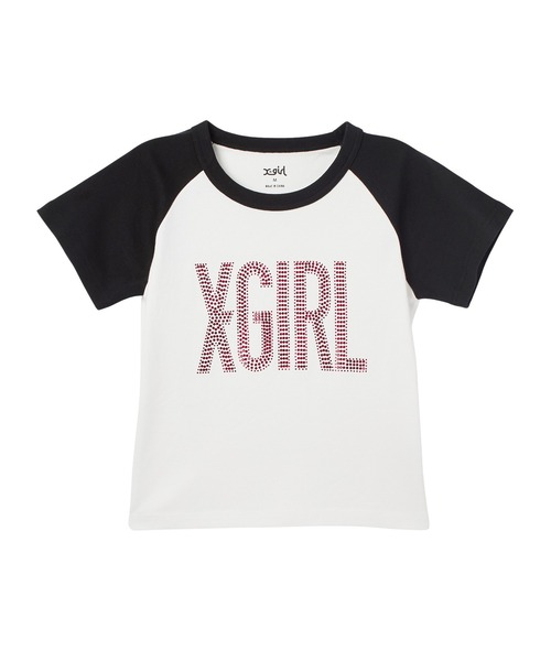 X-girl(エックスガール)の「RHINESTONE VERTICAL LOGO RAGLAN S/S BABY TEE(Tシャツ/カットソー・レディース・ブラック/ホワイト/ピンク・S/M)」の8枚目の写真