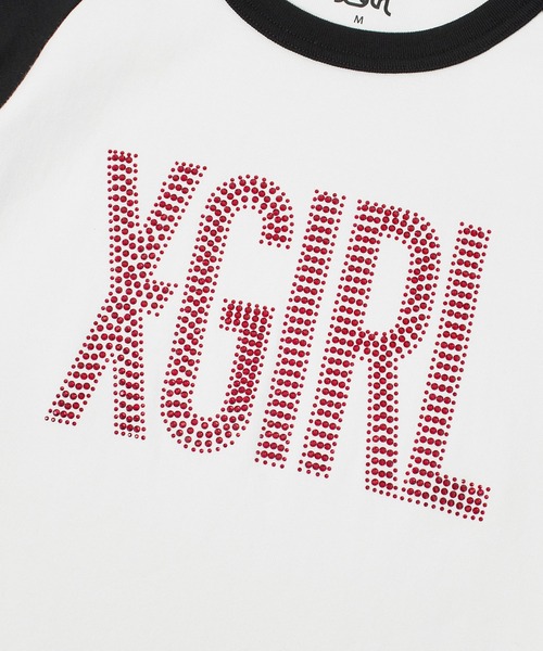 X-girl(エックスガール)の「RHINESTONE VERTICAL LOGO RAGLAN S/S BABY TEE(Tシャツ/カットソー・レディース・ブラック/ホワイト/ピンク・S/M)」の11枚目の写真