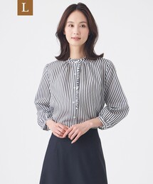 【L】【ウォッシャブル】マルチストライプブラウス