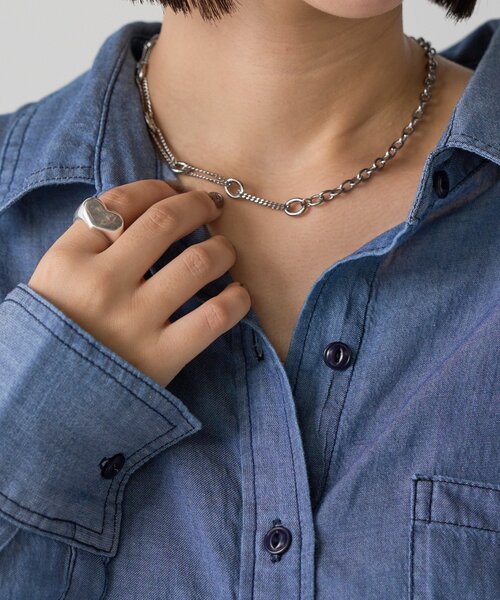 goocy（グーシー）の「アシメチェーンネックレス（リング・レディース・シルバー・FREE）」の2枚目の写真