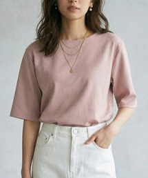 MULEXS（ミューレクス）の「シルケットコットン100％ サイドスリットTシャツ / 五分袖 オーバーサイズ 綿100 クルーネック カットソー（Tシャツ/カットソー）」