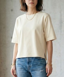 【残り僅か!売り切れ御免!人気の!】シルケットコットン100% サイドスリットTシャツ / 五分袖 オーバーサイズ 綿100 クルーネック カットソー