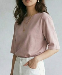 MULEXS（ミューレクス）の「【大人に人気の！】シルケットコットン100％ サイドスリットTシャツ / 五分袖 オーバーサイズ 綿100 クルーネック カットソー（Tシャツ/カットソー）」