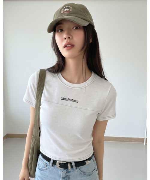 muahmuah（ムーアムーア）の「クロップポイントピンタック半袖Tシャツ [3色]（Tシャツ/カットソー・レディース・グレー/アイボリー/ブラック・FREE）」の6枚目の写真