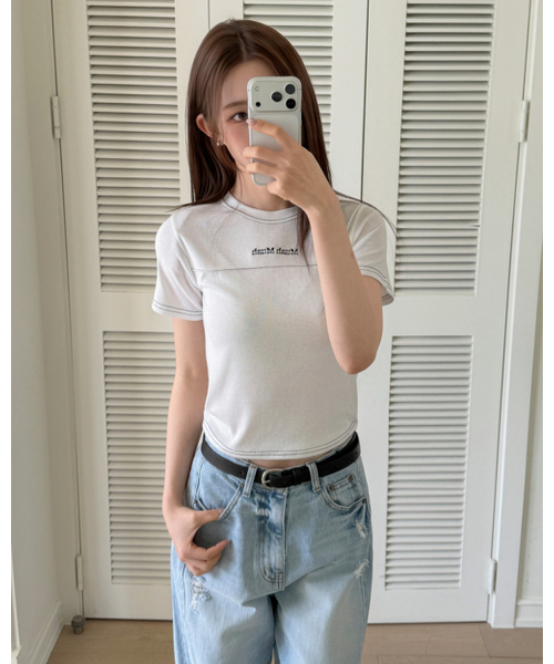 muahmuah（ムーアムーア）の「クロップポイントピンタック半袖Tシャツ [3色]（Tシャツ/カットソー・レディース・グレー/アイボリー/ブラック・FREE）」の7枚目の写真