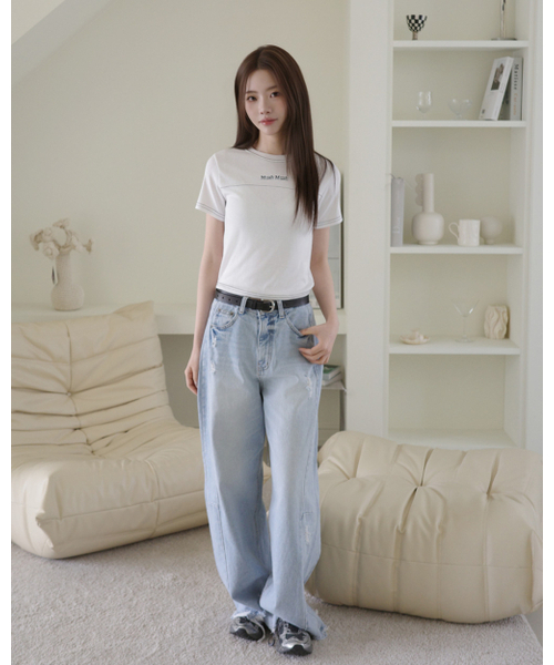 muahmuah（ムーアムーア）の「クロップポイントピンタック半袖Tシャツ [3色]（Tシャツ/カットソー・レディース・グレー/アイボリー/ブラック・FREE）」の10枚目の写真