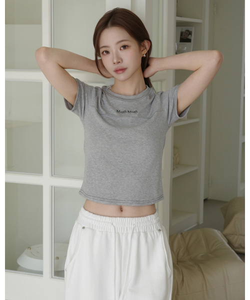 muahmuah（ムーアムーア）の「クロップポイントピンタック半袖Tシャツ [3色]（Tシャツ/カットソー・レディース・グレー/アイボリー/ブラック・FREE）」の20枚目の写真
