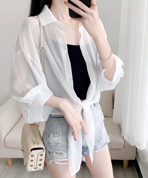 Flugge(フラッジー)の「ロングシアーシャツ(シャツ/ブラウス・レディース・ブラック/ホワイト・MEDIUM/LARGE)」の2枚目の写真