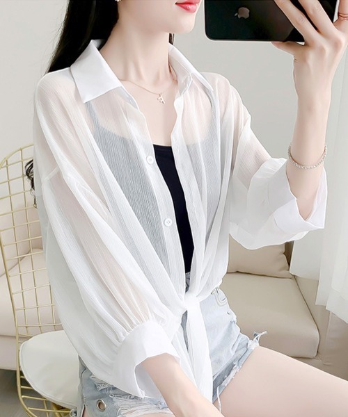 Flugge(フラッジー)の「ロングシアーシャツ(シャツ/ブラウス・レディース・ブラック/ホワイト・MEDIUM/LARGE)」の3枚目の写真