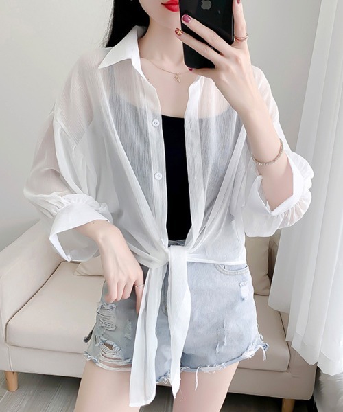Flugge(フラッジー)の「ロングシアーシャツ(シャツ/ブラウス・レディース・ブラック/ホワイト・MEDIUM/LARGE)」の5枚目の写真