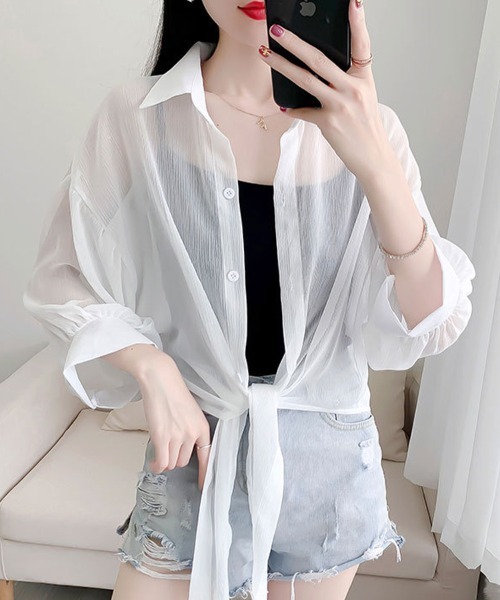 Flugge(フラッジー)の「ロングシアーシャツ(シャツ/ブラウス・レディース・ブラック/ホワイト・MEDIUM/LARGE)」の7枚目の写真