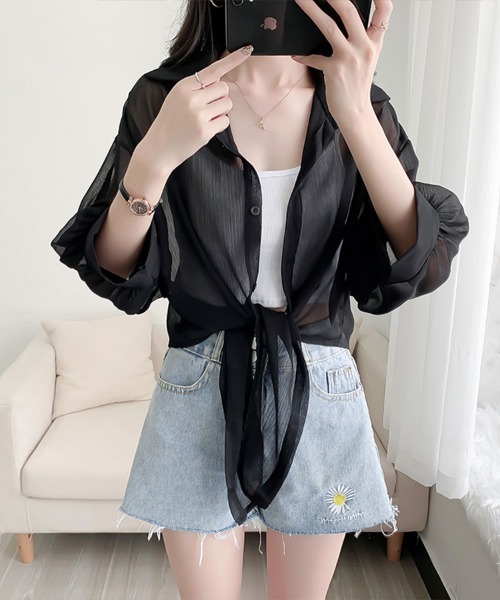 Flugge(フラッジー)の「ロングシアーシャツ(シャツ/ブラウス・レディース・ブラック/ホワイト・MEDIUM/LARGE)」の8枚目の写真