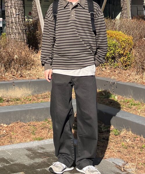 INDUST（インダスト）の「ピグメントストライプピケTシャツ_ブラウン（ポロシャツ・レディース・ブラウン・1(S)/2(M)/3(L)）」の4枚目の写真