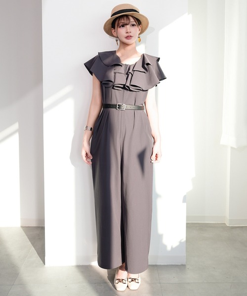 DRESS PLUS(ドレスプラス)の「ラッシュガード オールインワン フリル付き(サロペット/オーバーオール・レディース・ブラック/チャコール/ダークベージュ・M/L)」の4枚目の写真