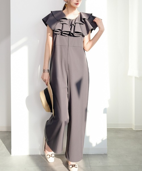 DRESS PLUS(ドレスプラス)の「ラッシュガード オールインワン フリル付き(サロペット/オーバーオール・レディース・ブラック/チャコール/ダークベージュ・M/L)」の9枚目の写真