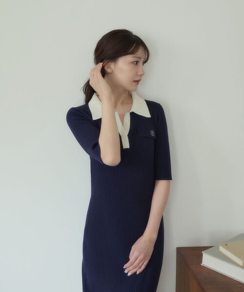 cle blatt(クレブラット)の「シグネチャーポロニットワンピース(ワンピース・レディース・ブラック/ベージュ/ネイビー・SMALL/MEDIUM)」の6枚目の写真
