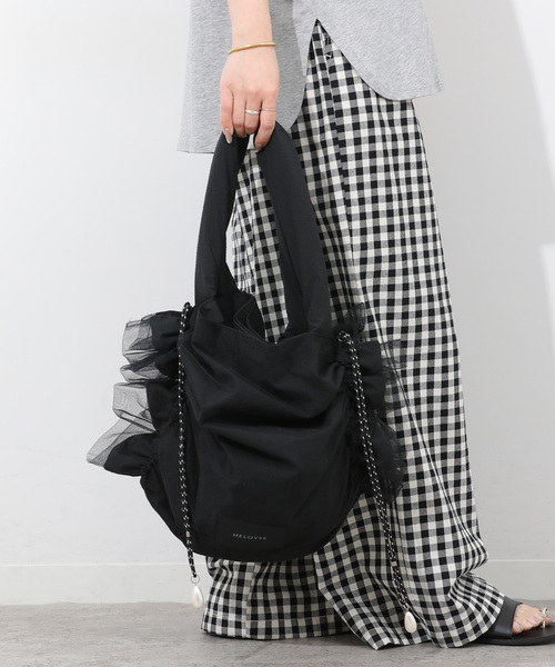 HELOYSE(エロイーズ)の「【HELOYSE/エロイーズ】 candy tulle tote:トートバッグ(トートバッグ・レディース・ブラック/ベージュ・FREE)」の1枚目の写真