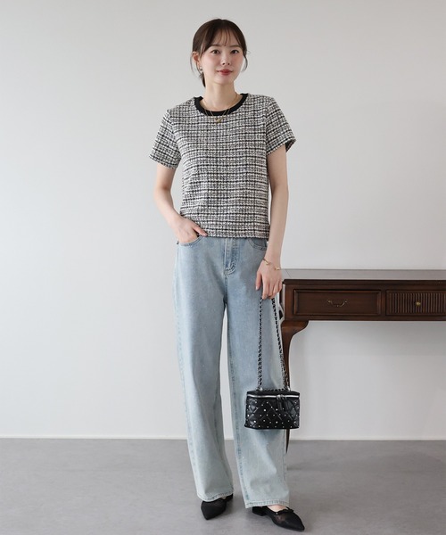 BLUEEAST(ブルーイースト)の「《新色追加》ツイードTシャツ(Tシャツ/カットソー・レディース・グレー/ブルー/ブラック/ブラウン/ネイビー/ベージュ・MEDIUM)」の13枚目の写真