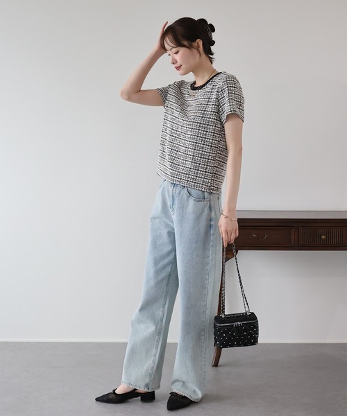 BLUEEAST(ブルーイースト)の「《新色追加》ツイードTシャツ(Tシャツ/カットソー・レディース・グレー/ブルー/ブラック/ブラウン/ネイビー/ベージュ・MEDIUM)」の14枚目の写真