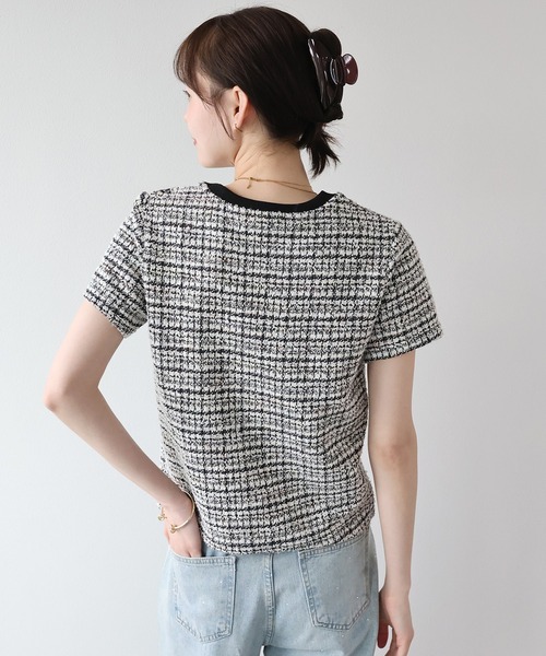 BLUEEAST(ブルーイースト)の「《新色追加》ツイードTシャツ(Tシャツ/カットソー・レディース・グレー/ブルー/ブラック/ブラウン/ネイビー/ベージュ・MEDIUM)」の11枚目の写真