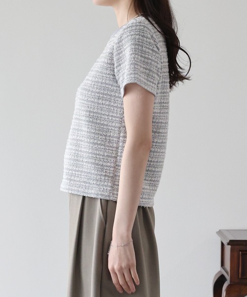 BLUEEAST(ブルーイースト)の「《新色追加》ツイードTシャツ(Tシャツ/カットソー・レディース・グレー/ブルー/ブラック/ブラウン/ネイビー/ベージュ・MEDIUM)」の16枚目の写真