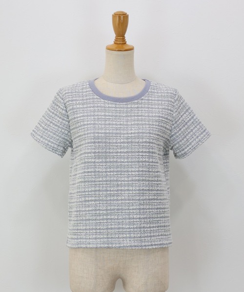 BLUEEAST(ブルーイースト)の「《新色追加》ツイードTシャツ(Tシャツ/カットソー・レディース・グレー/ブルー/ブラック/ブラウン/ネイビー/ベージュ・MEDIUM)」の18枚目の写真