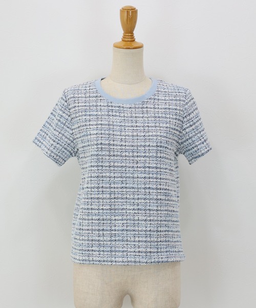BLUEEAST(ブルーイースト)の「《新色追加》ツイードTシャツ(Tシャツ/カットソー・レディース・グレー/ブルー/ブラック/ブラウン/ネイビー/ベージュ・MEDIUM)」の19枚目の写真