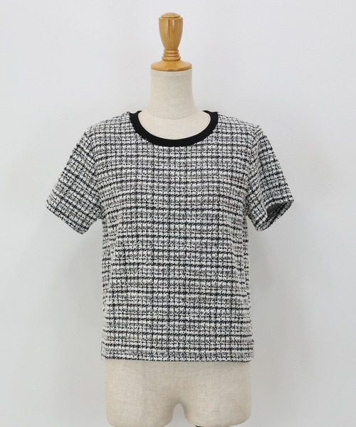 BLUEEAST(ブルーイースト)の「《新色追加》ツイードTシャツ(Tシャツ/カットソー・レディース・グレー/ブルー/ブラック/ブラウン/ネイビー/ベージュ・MEDIUM)」の20枚目の写真