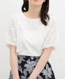 【ハニさら・接触冷感・UVカット・遮熱】袖刺繍トップス