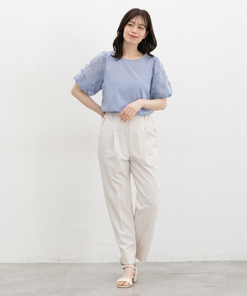 Honeys(ハニーズ)の「【ハニさら・接触冷感・UVカット・遮熱】袖刺繍トップス(Tシャツ/カットソー・レディース・ホワイト/サックスブルー/ブラック/クリーム・3L/L/LL/M/S)」の10枚目の写真