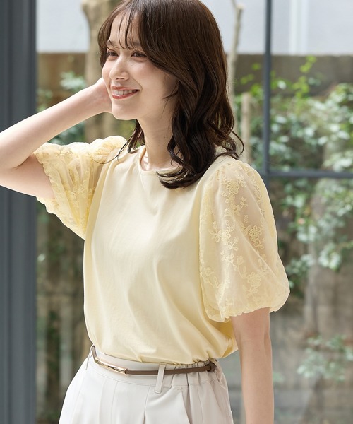 Honeys(ハニーズ)の「【ハニさら・接触冷感・UVカット・遮熱】袖刺繍トップス(Tシャツ/カットソー・レディース・ホワイト/サックスブルー/ブラック/クリーム・3L/L/LL/M/S)」の14枚目の写真