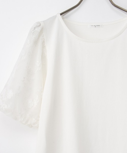 Honeys(ハニーズ)の「【ハニさら・接触冷感・UVカット・遮熱】袖刺繍トップス(Tシャツ/カットソー・レディース・ホワイト/サックスブルー/ブラック/クリーム・3L/L/LL/M/S)」の16枚目の写真