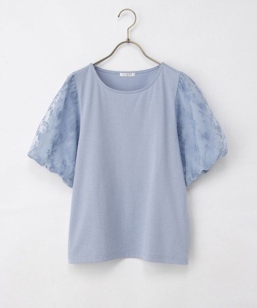 Honeys(ハニーズ)の「【ハニさら・接触冷感・UVカット・遮熱】袖刺繍トップス(Tシャツ/カットソー・レディース・ホワイト/サックスブルー/ブラック/クリーム・3L/L/LL/M/S)」の19枚目の写真
