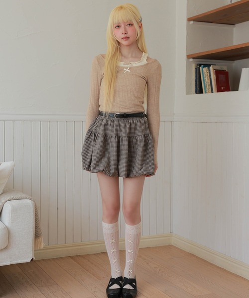LiLIN(リリン)の「ダブル リボン フェイクレイヤード フリル プルオーバー(Tシャツ/カットソー・レディース・ブラウン/ピンク・FREE)」の16枚目の写真