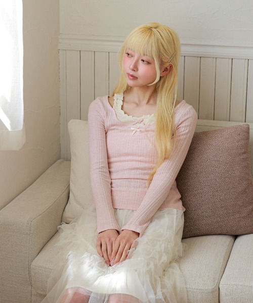 LiLIN(リリン)の「ダブル リボン フェイクレイヤード フリル プルオーバー(Tシャツ/カットソー・レディース・ブラウン/ピンク・FREE)」の11枚目の写真