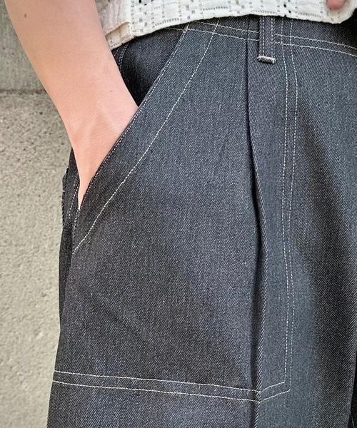 MandO（エムオー）（エムオー）の「ストライプ&無地ベイカータックデニムワイドストレートパンツ（デニムパンツ・メンズ・ブラック/ブルー系その他/インディゴブルー/ブラック系その他・SMALL/LARGE/MEDIUM）」の9枚目の写真