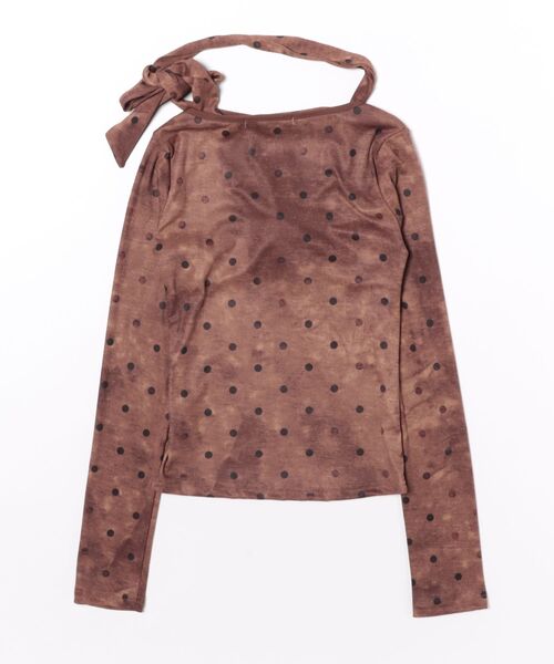 Ritzy（リッツィー）の「前身リボン Vネック トッド柄チョーカー付きロングスリーブトップス（Tシャツ/カットソー・レディース・ブラウン・L/M）」の4枚目の写真