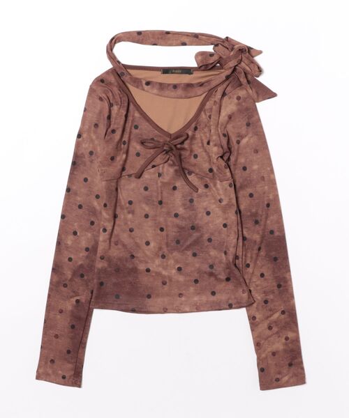 Ritzy（リッツィー）の「前身リボン Vネック トッド柄チョーカー付きロングスリーブトップス（Tシャツ/カットソー・レディース・ブラウン・L/M）」の5枚目の写真