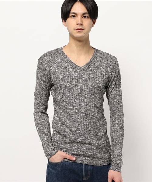 VIBGYOR(ヴィブジョー)の「針抜き天竺Vネックカットソー (RM)(Tシャツ/カットソー・メンズ・ブラック/ホワイト/サーモンピンク/ネイビー・LARGE/X-LARGE/MEDIUM)」の2枚目の写真