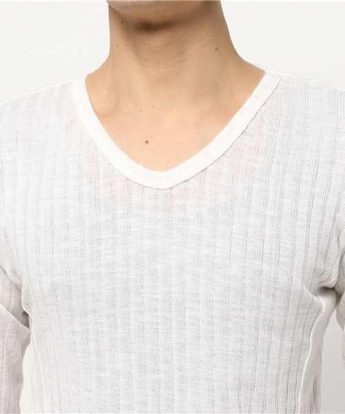 VIBGYOR(ヴィブジョー)の「針抜き天竺Vネックカットソー (RM)(Tシャツ/カットソー・メンズ・ブラック/ホワイト/サーモンピンク/ネイビー・LARGE/X-LARGE/MEDIUM)」の7枚目の写真