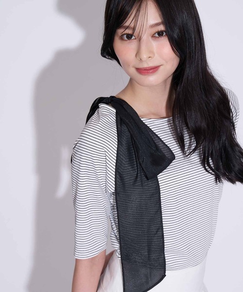 NOELA(ノエラ)の「ショルダーリボンカットソー(Tシャツ/カットソー・レディース・その他1/オフホワイト/ブラック・フリー)」の13枚目の写真