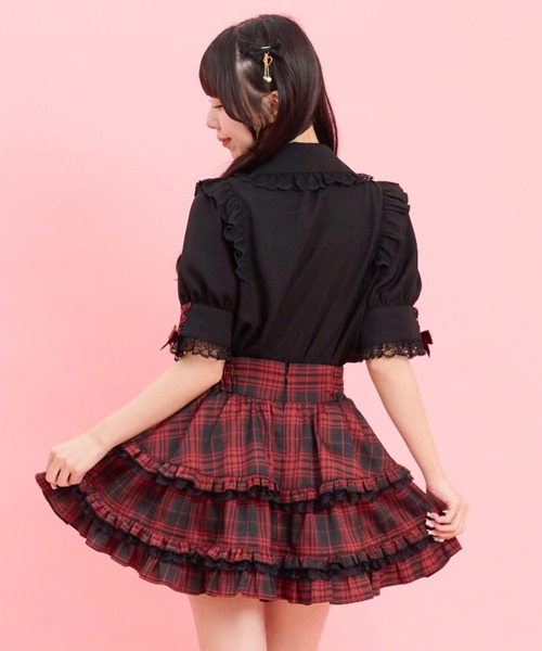 Secret Honey（シークレットハニー）の「ヨーク&カフスレースアップ半袖ブラウス（シャツ/ブラウス・レディース・オフホワイト/ブラック・MEDIUM）」の8枚目の写真