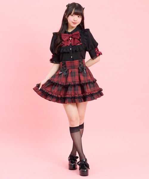 Secret Honey（シークレットハニー）の「ヨーク&カフスレースアップ半袖ブラウス（シャツ/ブラウス・レディース・オフホワイト/ブラック・MEDIUM）」の6枚目の写真