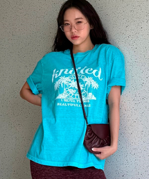 (ユニセックス) ピグメント パームツリー グラフィック Tシャツ AQUA