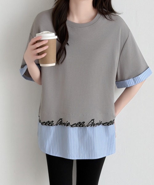 ABITOKYO(アビトーキョー)の「ストライプ柄切替半袖Tシャツ(Tシャツ/カットソー・レディース・ブラック/ホワイト/グレー・FREE)」の11枚目の写真