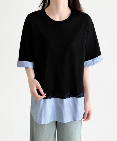 ABITOKYO(アビトーキョー)の「ストライプ柄切替半袖Tシャツ(Tシャツ/カットソー・レディース・ブラック/ホワイト/グレー・FREE)」の16枚目の写真
