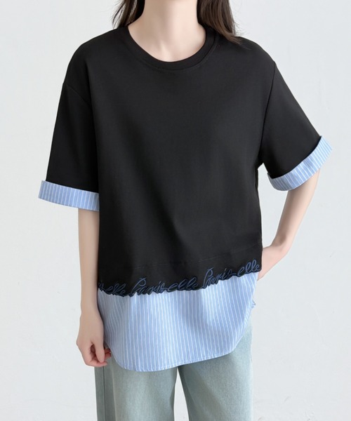ABITOKYO(アビトーキョー)の「ストライプ柄切替半袖Tシャツ(Tシャツ/カットソー・レディース・ブラック/ホワイト/グレー・FREE)」の17枚目の写真