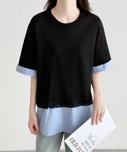 ABITOKYO(アビトーキョー)の「ストライプ柄切替半袖Tシャツ(Tシャツ/カットソー・レディース・ブラック/ホワイト/グレー・FREE)」の18枚目の写真
