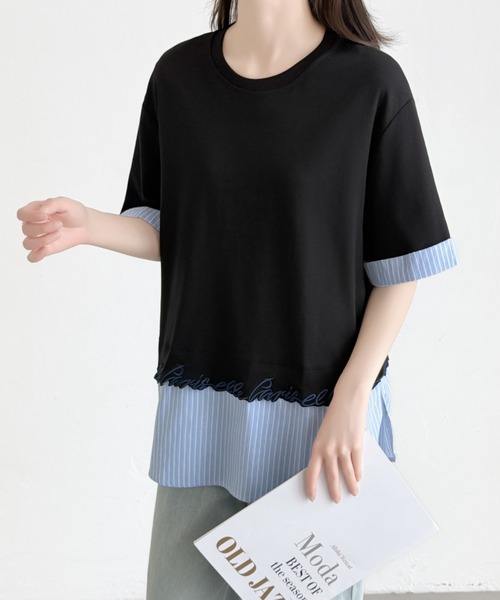 ABITOKYO(アビトーキョー)の「ストライプ柄切替半袖Tシャツ(Tシャツ/カットソー・レディース・ブラック/ホワイト/グレー・FREE)」の19枚目の写真